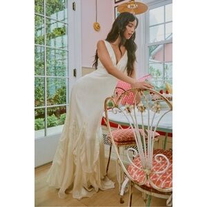 LULU’S Deluca Ivory Sleeveless Ruffled Maxi Dress